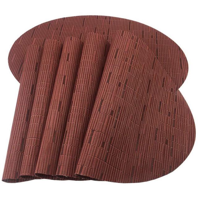 Red-A Placemats, Imitation Bamboo Oval Woven Vinyl Heat Resistant Placemats Washable Table Mats for Kitchen Table Set of 6,Wine