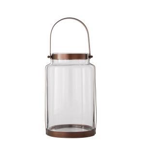 10.94 in. Metal and Glass Lantern in Copper