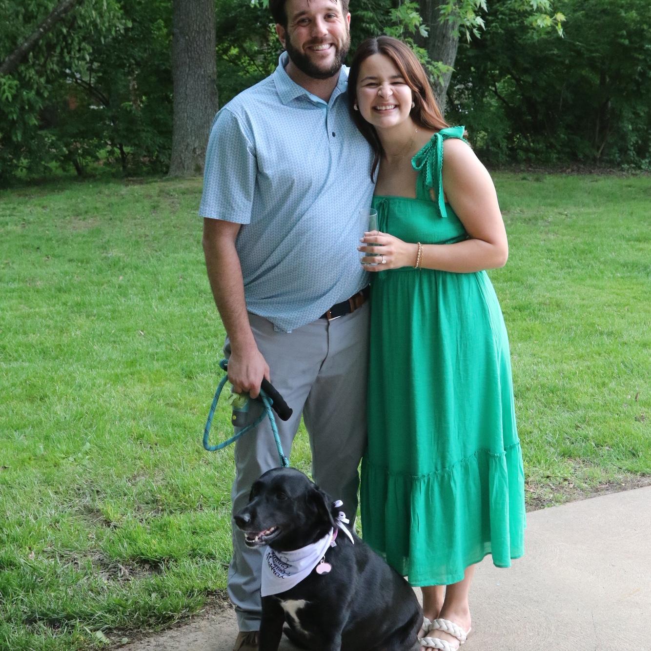 Luna's bandana says, "MY HUMANS ARE GETTING MARRIED!"
