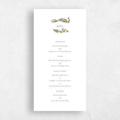 White Greenery Wedding Menu - Heath