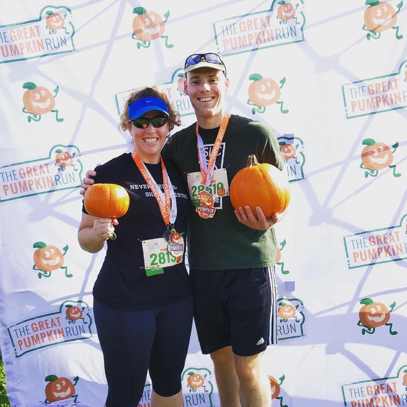 We like to get out on the trails for races. This particular one involved carrying a pumpkin the entire time...not one of Jessica's favorites