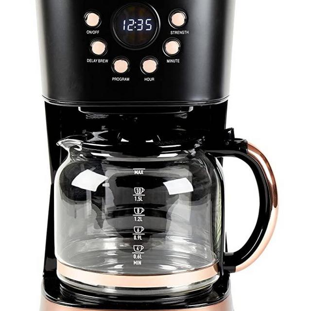 HADEN 75075 Heritage Innovative 12 Cup Capacity Programmable Vintage Retro Home Countertop Coffee Maker Machine with Glass Carafe, Black/Copper