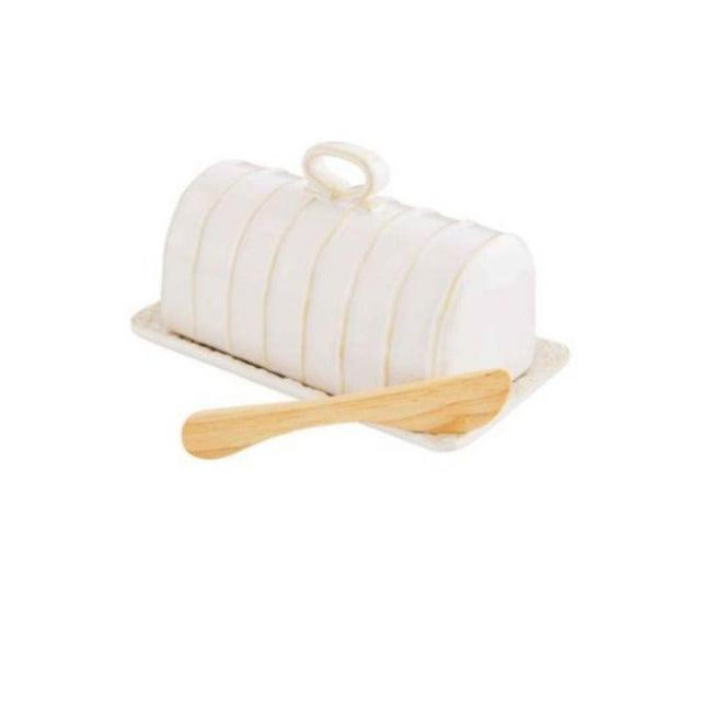 Textured Stoneware Butter Dish