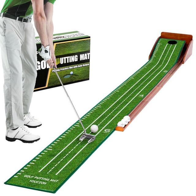 YOUCZON Putting Green Indoor,Wrinkle-Free Golf Mat with Auto Ball Return - Durable Solid Wood Base, Luxurious Velvet Surface - Ideal for Home or Office