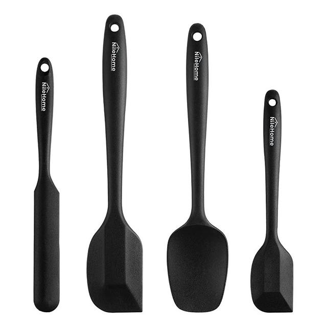 NileHome Silicone Spatula Set, Rubber Spatula High Heat-Resistant Premium BPA-Free One Piece Seamless Design Cooking Spatulas Utensils Set For Kitchen 4pack(Black)