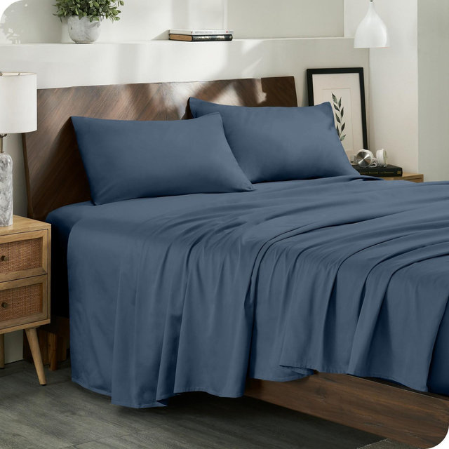 400 Thread Count Organic Cotton Sateen Bering Sea 4 Piece Queen Bed Sheet Set by Bare Home