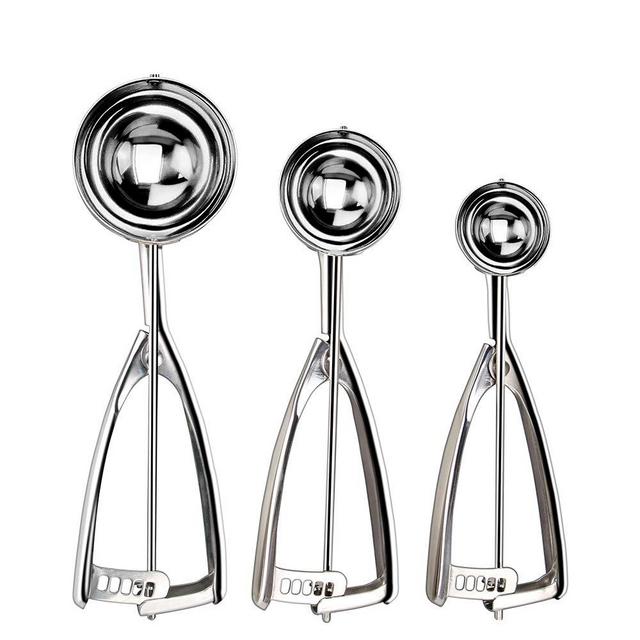Cookies Dough Scoop for Baking Set of 3, Stainless Steel Cookie Scoops, Small/1.5 Tablespoon, Medium/2.8 Tablespoon, Large/5.4 Tablespoon,Ice Cream Scooper with Trigger Release for Melon Baller
