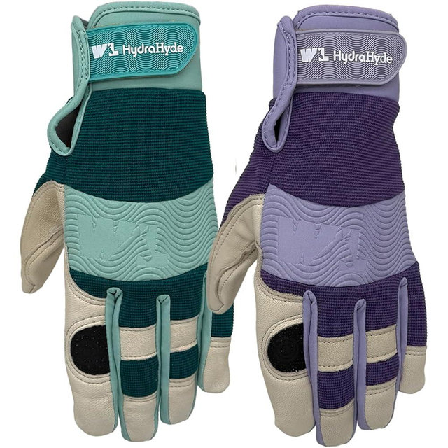 Wells Lamont Women's HydraHyde Leather Hybrid Gloves, Medium, Lavender/Teal, Water-Resistant, Adjustable Wrist, 2-Pair Pack, for Gardening, Reusable, Adult
