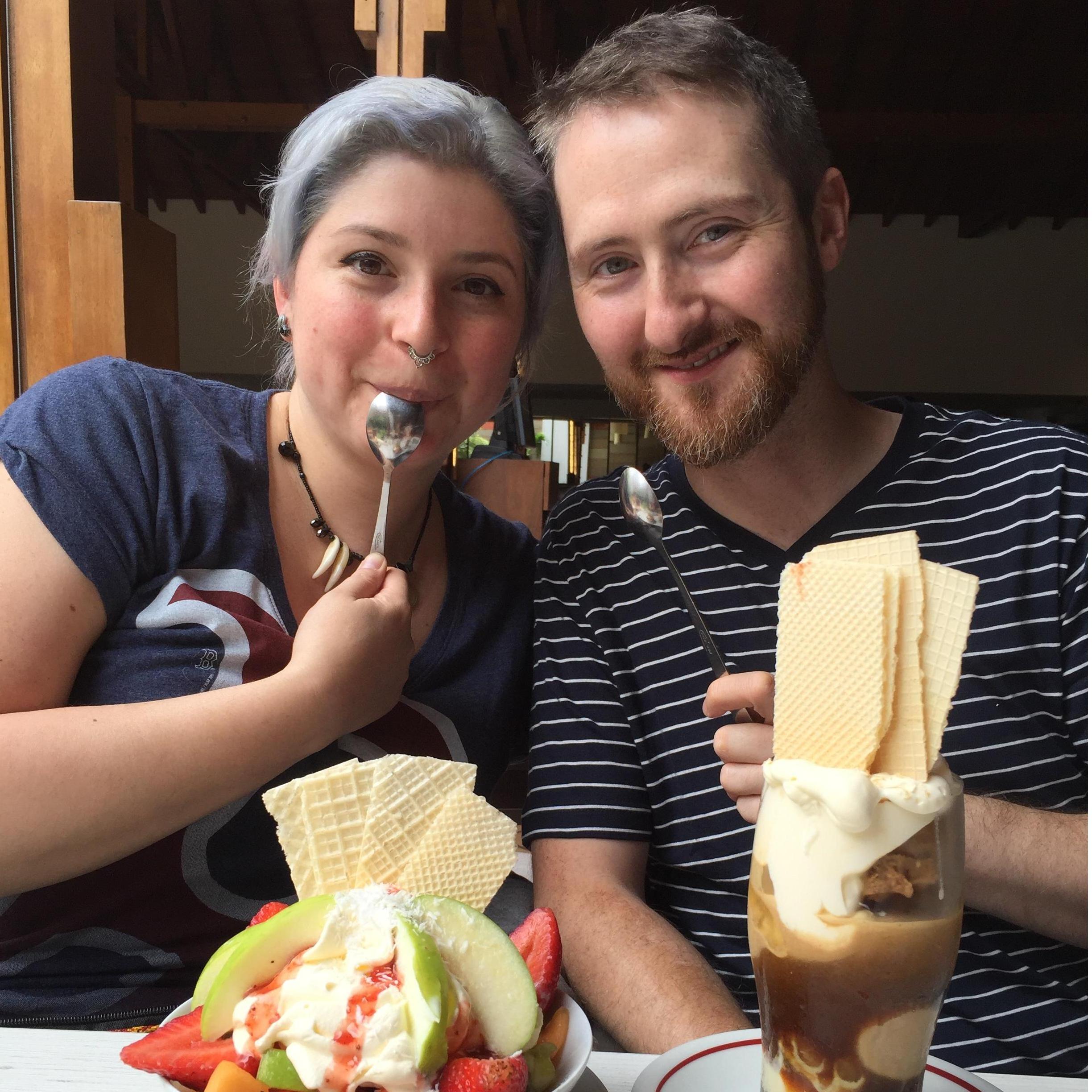 Eating at "La Lucerna" the first time Liam joined Diana in Colombia