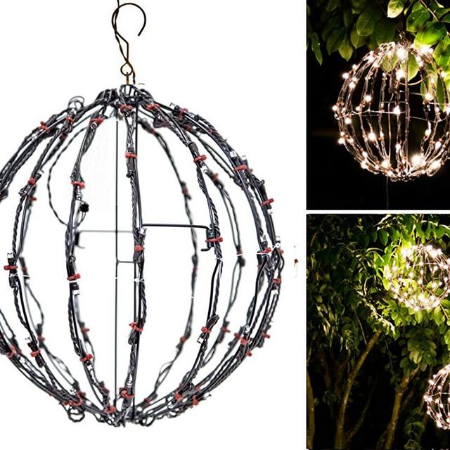 Elf Logic - 12" Outdoor LED Light Ball - Hanging Tree Globe Light - Use as Outdoor Light Ball - Fold Flat Metal Ball Light Frame (Plug in with Timer, 12 Inch)