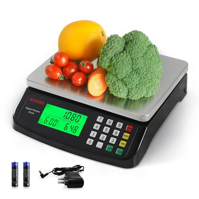 KNSWE Large Digital Kitchen Scale Black 40KG/88LB Commercial Food Weight Scale Cooking Meat Baking Bread Price Computing Scale Stainless Steel Counting Scale for Deli Stores Tare Function