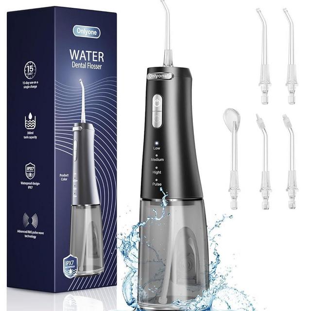 Onlyone Water Dental Flosser Pick for Teeth, 300ML Portable Oral Irrigator, Rechargeable Travel Irrigation Cleaner, Professional Electric Flossing Cleaning Picks for Teeth Cleaning,IPX7 Waterproof