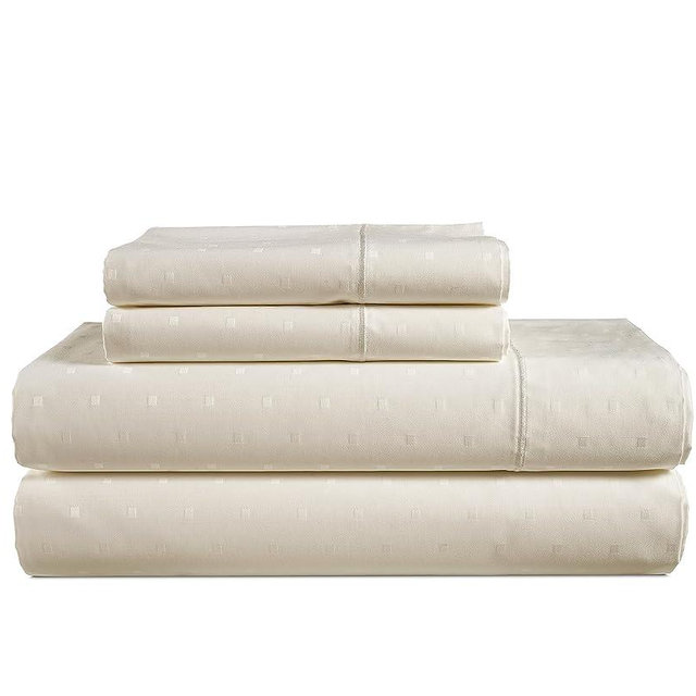 LANE LINEN 100% Egyptian Cotton Bed Sheets - 1000 Thread Count 4PC King Sheets Set, Long Staple Bedding Sheets, Sateen Weave, Luxury Hotel Sheets, Fits Upto 16" Mattress, Swiss Dot - Ivory