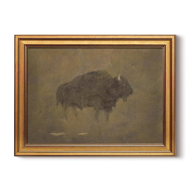 HUARCEY Gold Framed Canvas Wall Art, Retro Bison Picture Decor, Bedroom Bathroom Kitchen Farmhouse Decor, Moody Rustic Vintage Canvas Paintings, 12x16inch