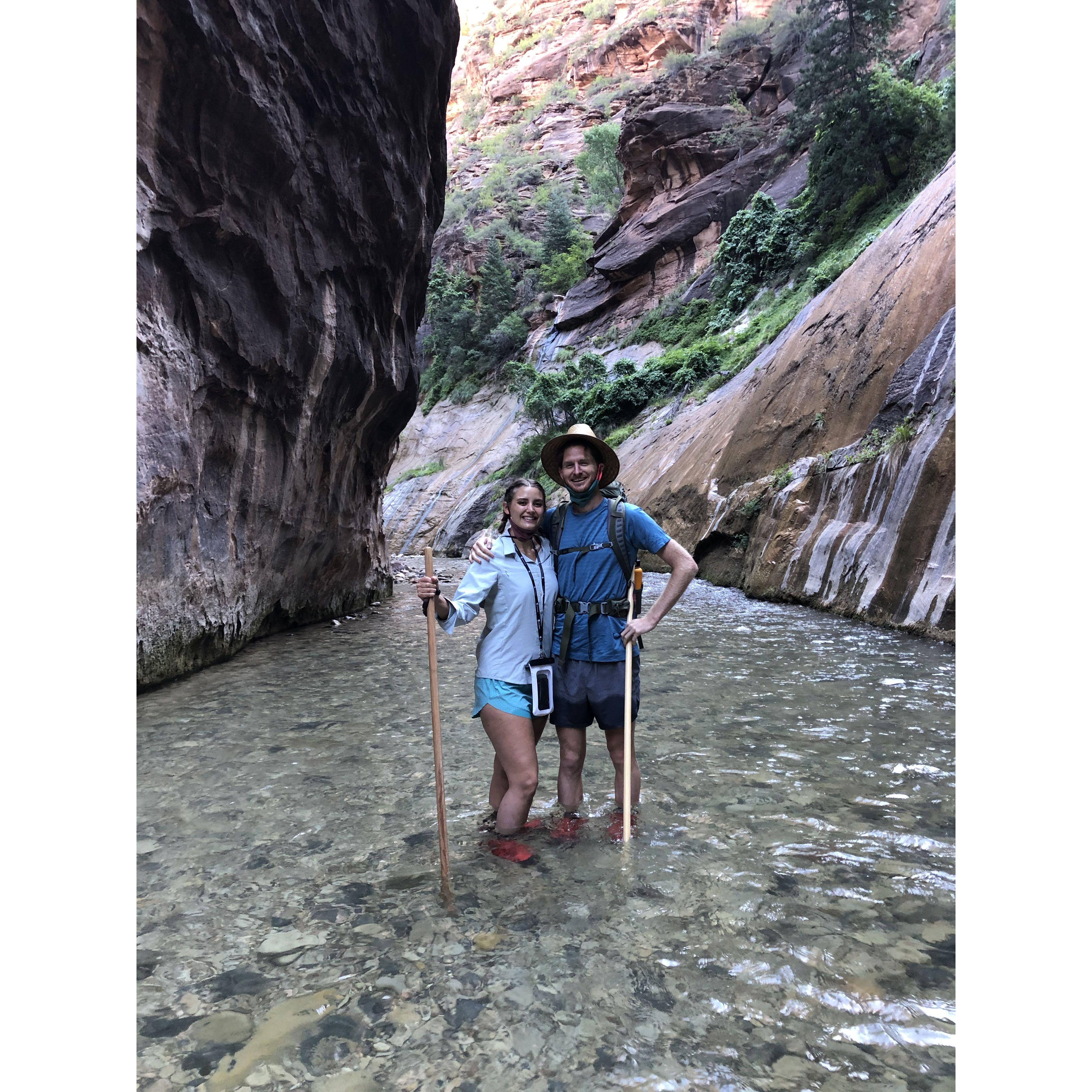 Hiking the narrows at Zion National Park