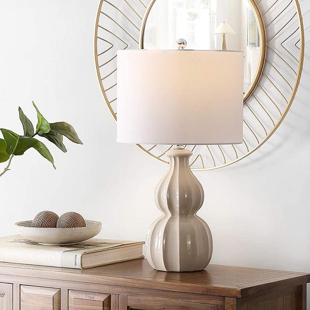 Safavieh Lighting Collection Wade Ivory Double Gourd Ceramic 25-inch Bedroom Living Room Home Office Desk Nightstand Table Lamp (LED Bulb Included)
