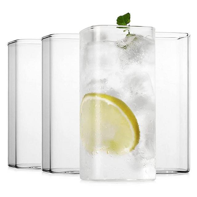 LUXU Drinking Glasses 13 oz,Thin Square Glasses Set of 4,Elegant Bar Glassware For Water,Juice,Beer, Drinks,and Cocktails and Mixed Drinks,Lead-Free Square Glass,Glass Drink Tumblers