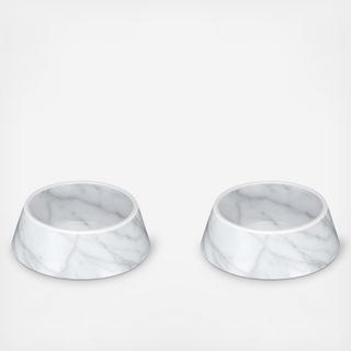 Carrara Marble Melamine Pet Bowl, Set of 2