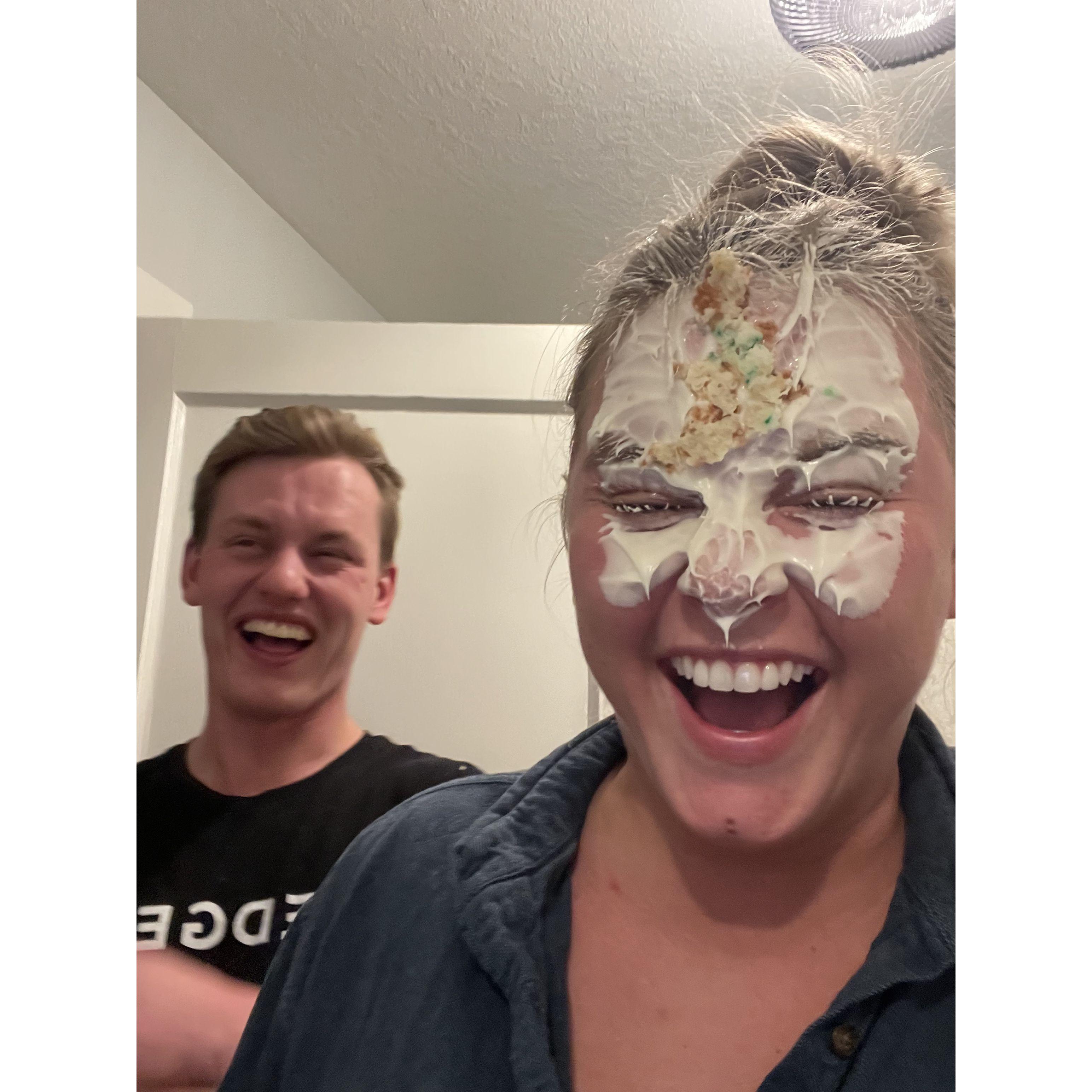 My 23rd birthday, Micah made me a cake, then smashed it in my face.