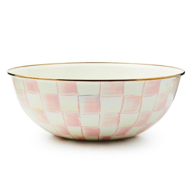 MACKENZIE-CHILDS Enamel Everyday Bowl, Serving Bowl for Entertaining, Extra-Large, Pink-and-White Rosy Check, Set of 1
