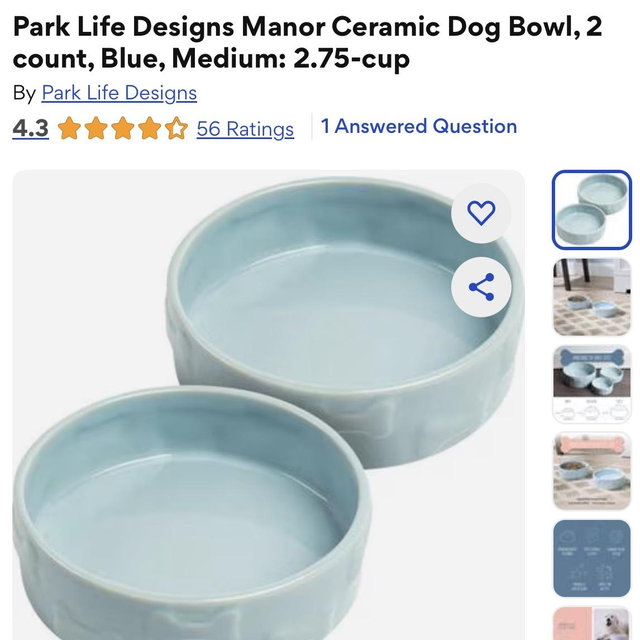 Park Life Designs Manor Ceramic Dog Bowl, 2 count, Gray, Medium: 2.75-cup