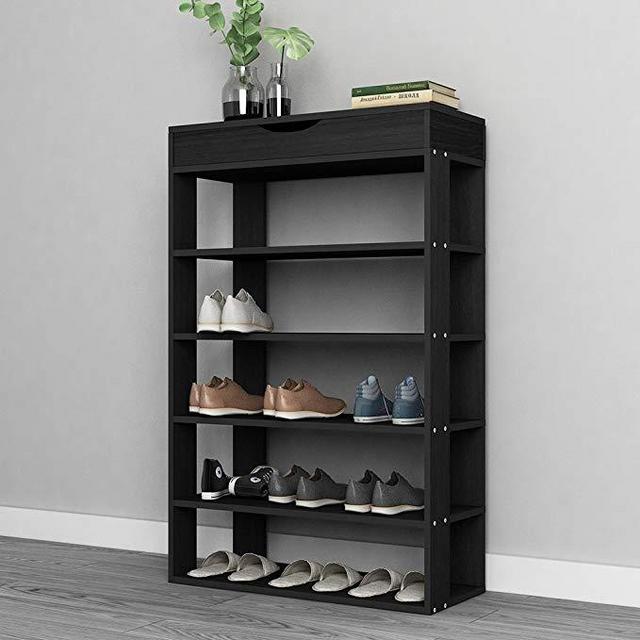 sogesfurniture Shoe Rack 29.5 Inches 5 Tier Free Standing Wooden Shoe Storage Shelf Shoe Organizer,Black BHUS-L24-BK