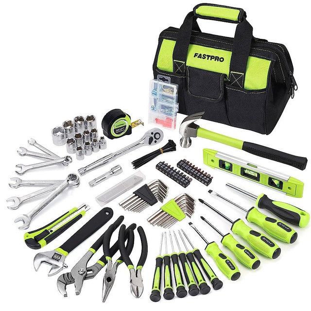 FASTPRO 236-Piece Home Repairing Tool Set, Mechanics Hand Tool Kit with 12-Inch Wide Mouth Open Storage Bag, Household Tool Set for DIY, Home Maintenance, Green