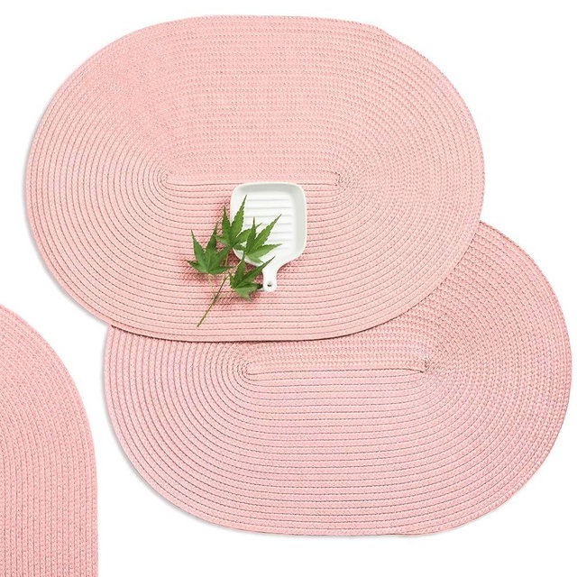 AHHFSMEI Placemats Set of 6 for Dining Table Washable Woven Non-Slip 18x12 inches Placemat Heat-Resistant Durable Table Mats for Dining Table Easy to Clean(Pink)