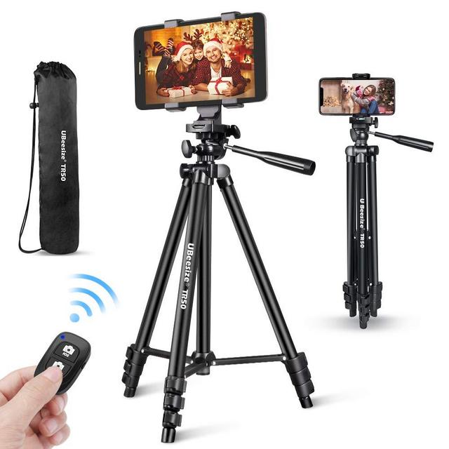 Phone Tripod, UBeesize 50’’ Extendable Lightweight Aluminum Tripod Stand with Universal Cell Phone/Tablet Holder, Remote Shutter, Compatible with Smartphone & Tablet & Camera.