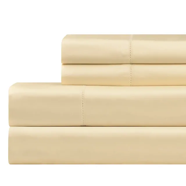 Pointehaven 610 Thread Count 100% Cotton Hem Stitch Cream 4 pc Sheet Set, Queen