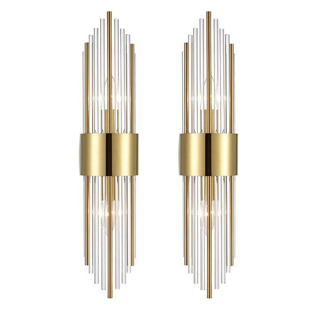 SHAWNKEY 2-Light Modern Brushed Titanium Gold Wall Sconce with Clear Glass Crystal Luxury Wall Light Fixtures for Bedroom Living Room Bathroom Vanity Mirror Light Fixtures Set of 2