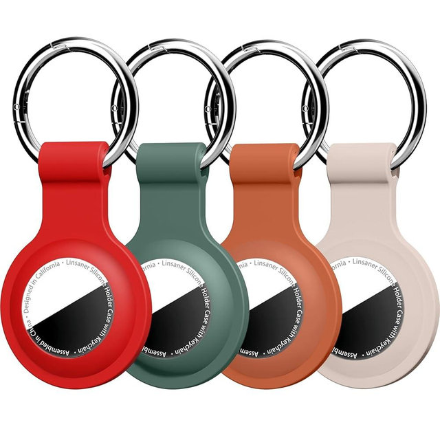 Linsaner [4 Pack] Compatible with AirTag Holder Keychain Silicone Key Ring Cases Tags Chain for Apple for Air Tag GPS Item Finders Accessories, Red/Dark Green/Brown/Milk Tea Color