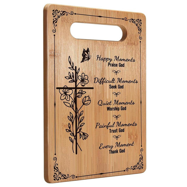 Absnfatu Christian Cutting Board - Chopping Board, Kitchen Decor, Inspirational Religious Gifts for Women - Every Moment Praise God Decorative Bamboo Cutting Boards