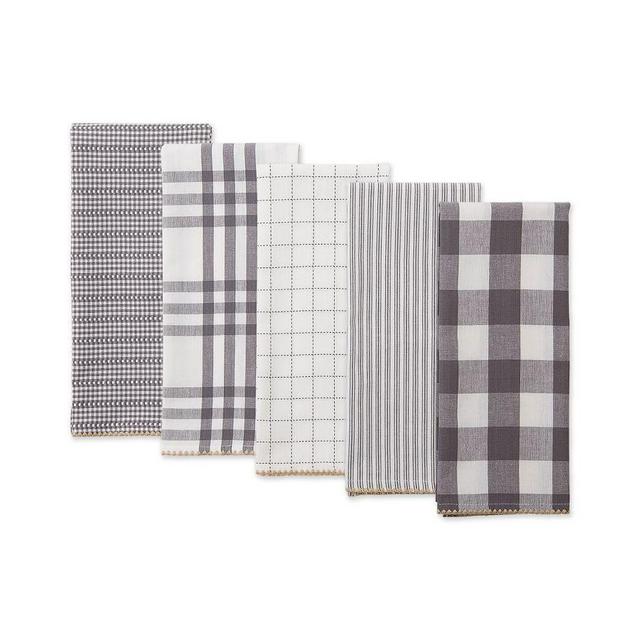 Farmhouse Woven Kitchen Towels, Set of 5 - Gray