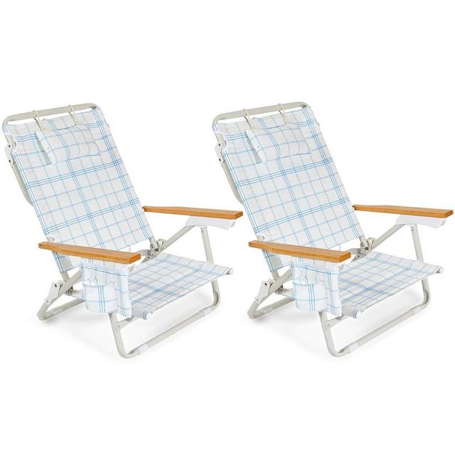Business & Pleasure Co. Holiday Tommy Chair - Reclining Backpack Beach Chair - Classic Blue Plaid, 2-Pack