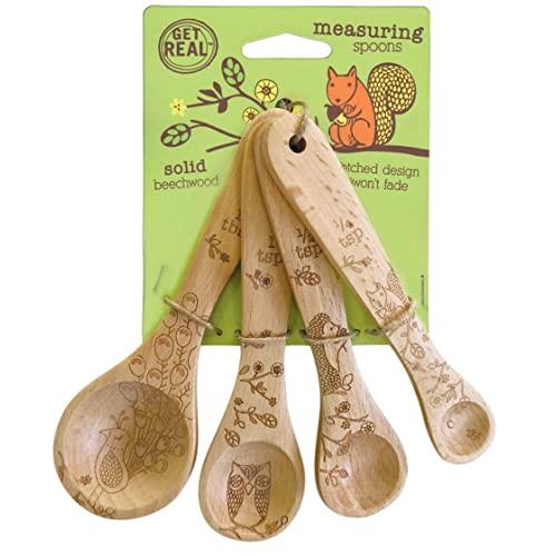 Talisman Designs Laser Etched with Woodland Design Beechwood Measuring Spoons, Set of 4