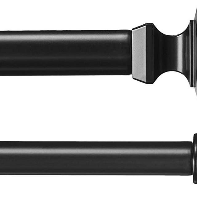 AmazonBasics 1" Double Curtain Rod with Square Finials - 36" to 72", Black