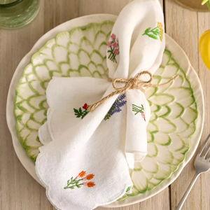 Embroidered Floral Linen Napkins, Set of 2