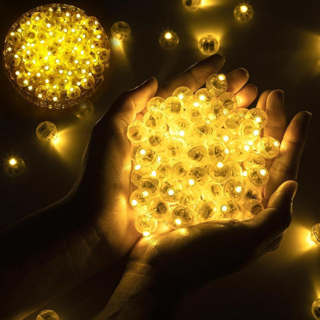 chzk 100pcs Mini Led Lights - Round, Long Standby Time, Multicolor Ball Light Paper Lanterns for Birthday Party, Christmas, Halloween Decoration Warm White