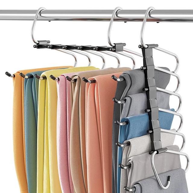 Neatsure Pants Hangers Space Saving 4 Pack, 6 Tier Multi Purpose Closet Organizer Rack for Jeans Trousers Scarves Leggings Skirts