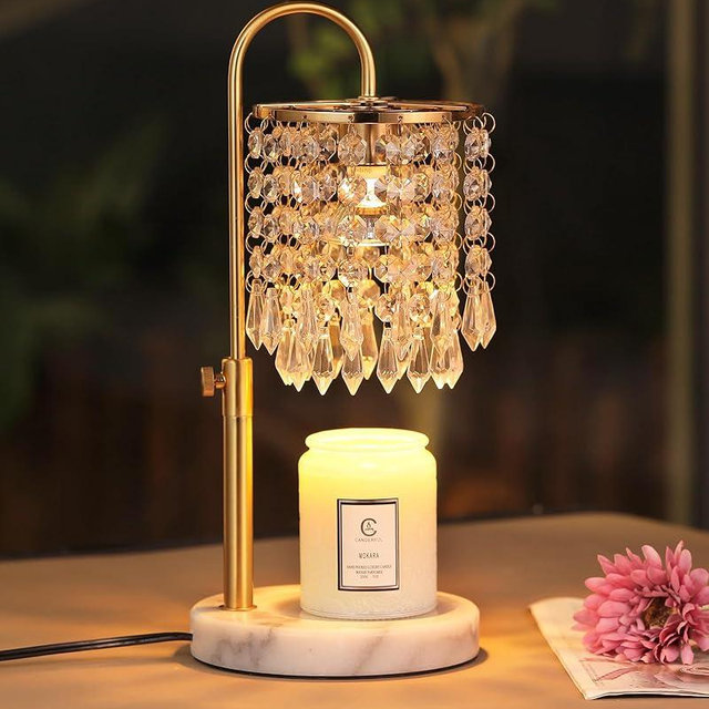 Candle Warmer Lamp with Timer Dimmer and 3 Bulbs, Lamp Candle Warmer with Marble Base for Adjustable Height, Crystal Candle Warmer Lamp for Jar Candles, House Warming Decor Gifts, Minimalist Crystal