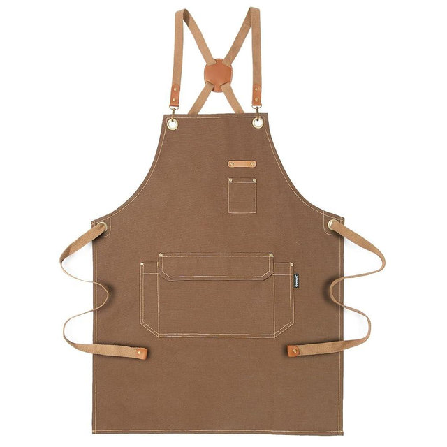 Chef Apron for Men Women with Gift Box Pack, Cross Back Apron with Pockets for Kitchen Cooking Baking Artist Painting, Cotton Canvas Work Aprons for Shop, Garden, Restaurant, Cafe (Brown, M to XXL)
