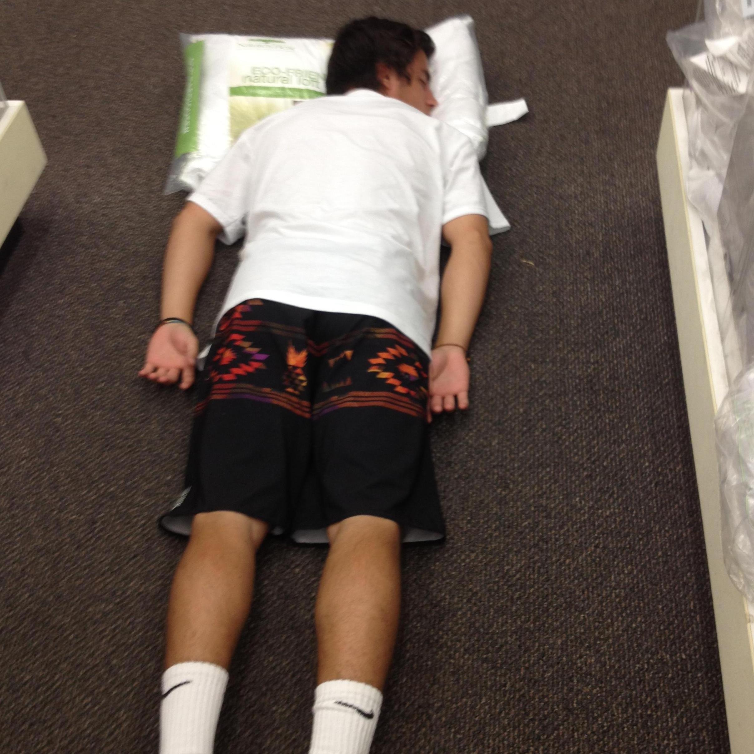 Joe testing out the pillows a month before college started.