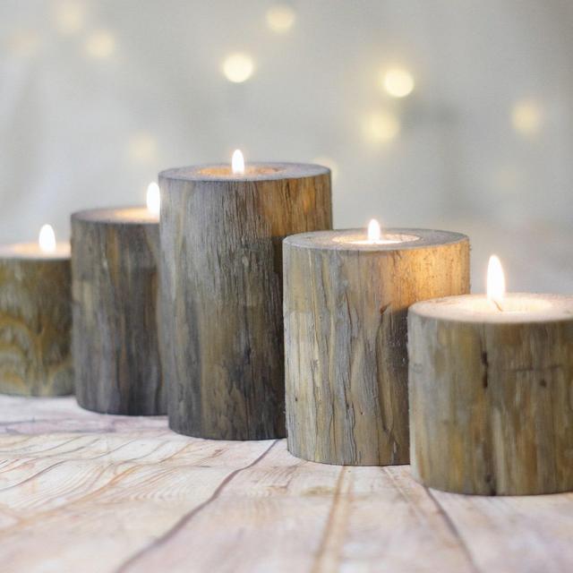Set of 5, Gray Log Candle Holders,...