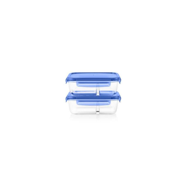 Pyrex Meal Box 4pc 3.4 Cup Rectangular Glass Food Storage Value Pack - Blue