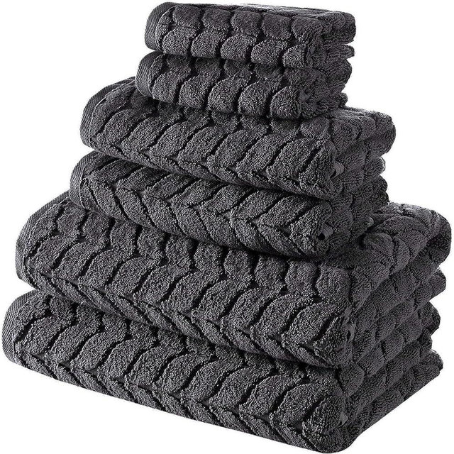 BAGNO MILANO Turkish Cotton Bath Towels, Hand Towels - Soft Plush Jacquard Collection Luxury Towels Set (Charcoal, Towel Set of 6)