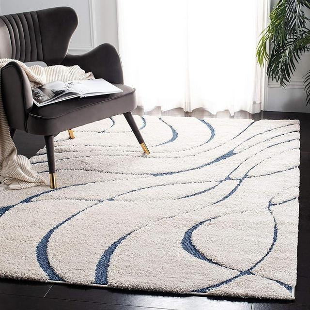 SAFAVIEH Florida Shag Collection Area Rug - 8' x 10', Cream & Blue, Non-Shedding & Easy Care, 1.2-inch Thick Ideal for High Traffic Areas in Living Room, Bedroom (SG471-1165)