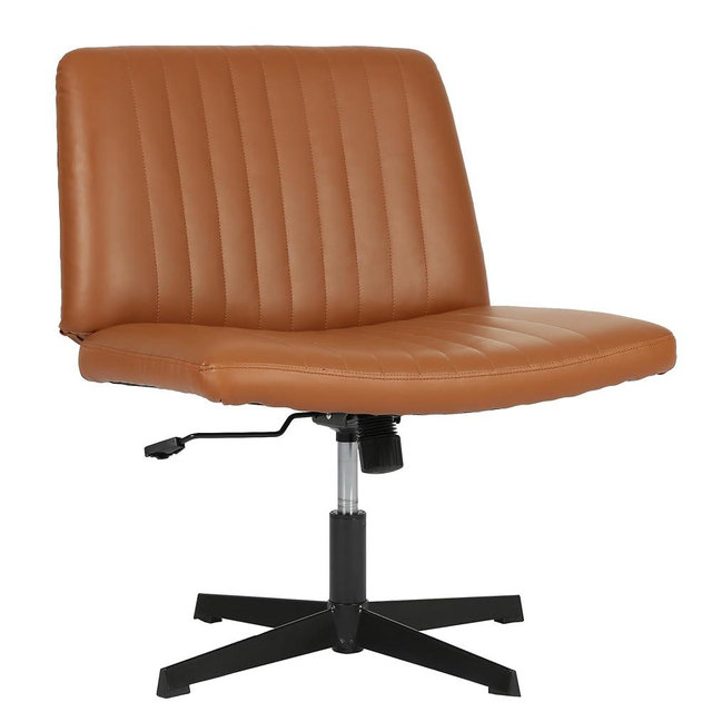 FDW Criss Cross Chair Armless Cross Legged Office Desk Chair Adjustable Swivel Ergonomic Gaming Chair No Wheels Backrest with Wide Seat Native Sponge Computer Task Vanity Chair for Home Office,Brown
