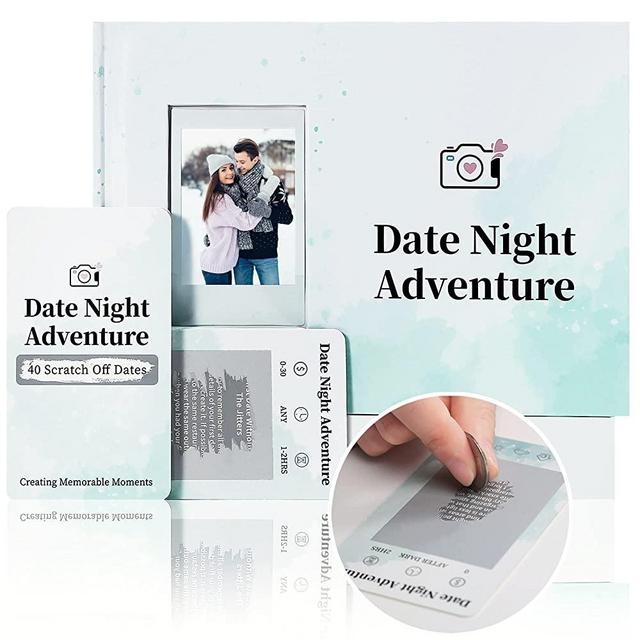 40 Date Night Ideas Card Deck Game - Unique Scratch Off Date Night Games for Couples with Adventure Photo Album Book, Romantic Valentines Day and Wedding Anniversary Couples Gifts for Him and Her
