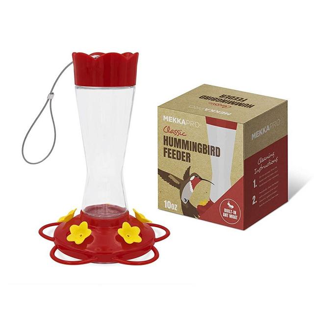MEKKAPRO Outdoor Hummingbird Feeder Made from Glass, Hanging 5 Nectar Feeding Stations, Bright Red, Backyard Feeder (10 Ounces)
